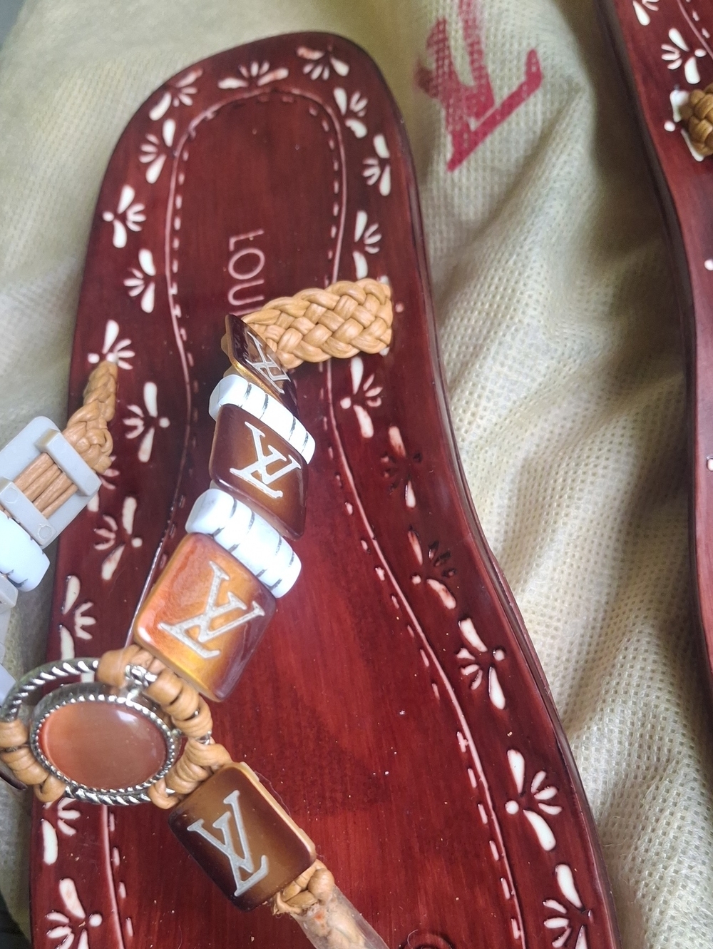 Fashion Inspired Brown and Tan rubber Beaded Thong Sandals - Picture 2 of 5